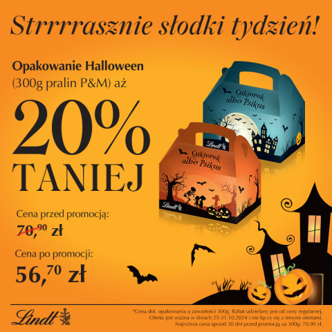 Opakowanie Halloween z pralinami Lindor 20% taniej